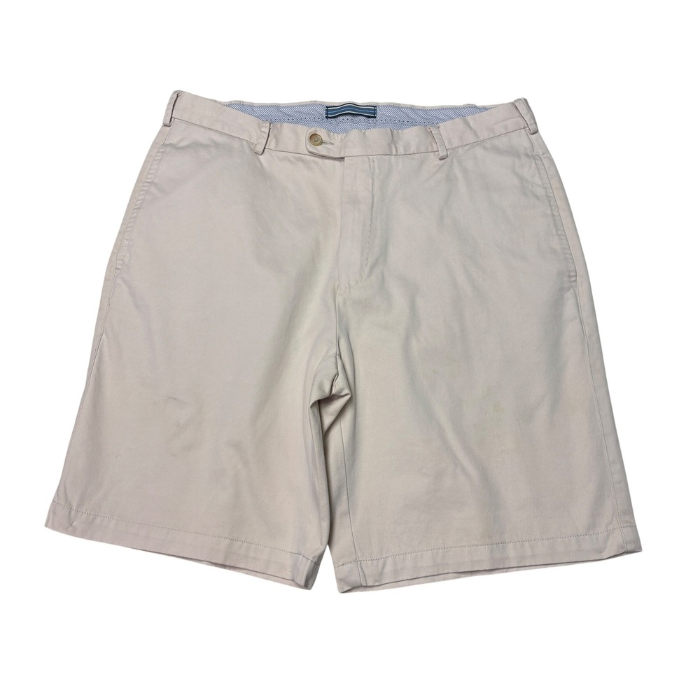 Peter Millar Mens Winston Washed Twill Shorts 34X9 Cotton Flat Front Khaki Beige